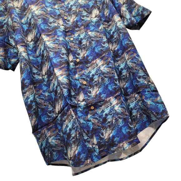 EPMO Men's Short Sleeve Button-Up Shirt Blue Abstract Ocean Print Casual Top XXL - Picture 4 of 9